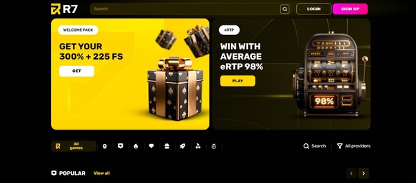 Интерфейс R7 Casino - главная страница